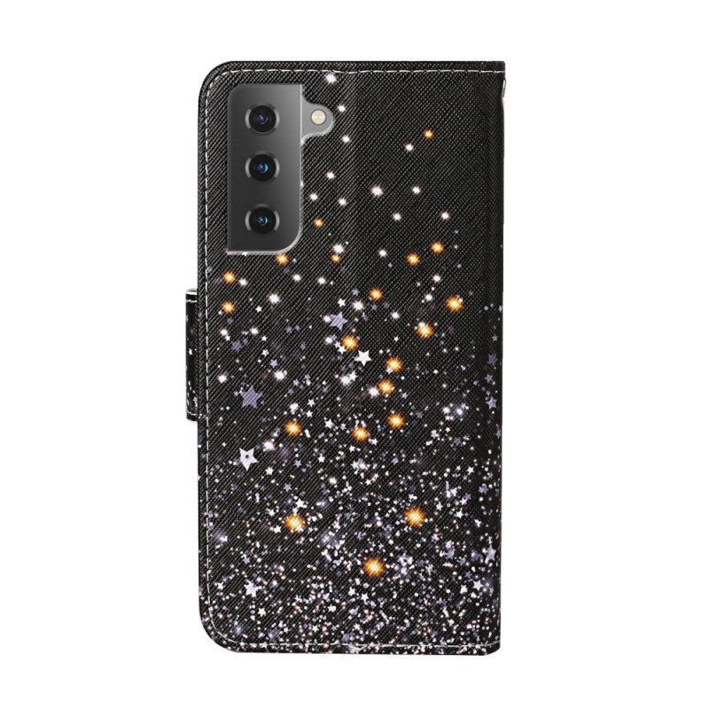 Custodia A Portafoglio Samsung Galaxy S22 Plus 5G Stelle E Paillettes Con Cordino