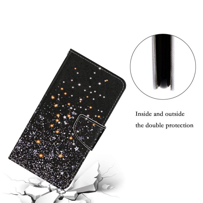 Custodia A Portafoglio Samsung Galaxy S22 Plus 5G Stelle E Paillettes Con Cordino