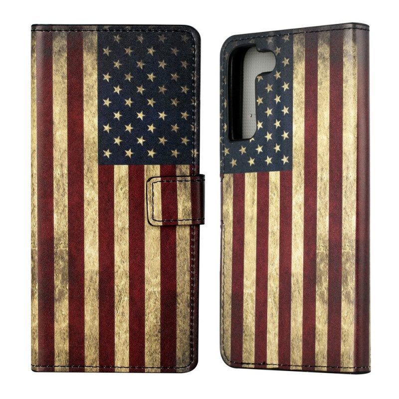 Custodia in pelle Samsung Galaxy S22 Plus 5G Bandiera Americana