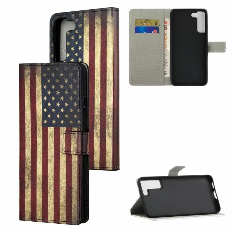 Custodia in pelle Samsung Galaxy S22 Plus 5G Bandiera Americana