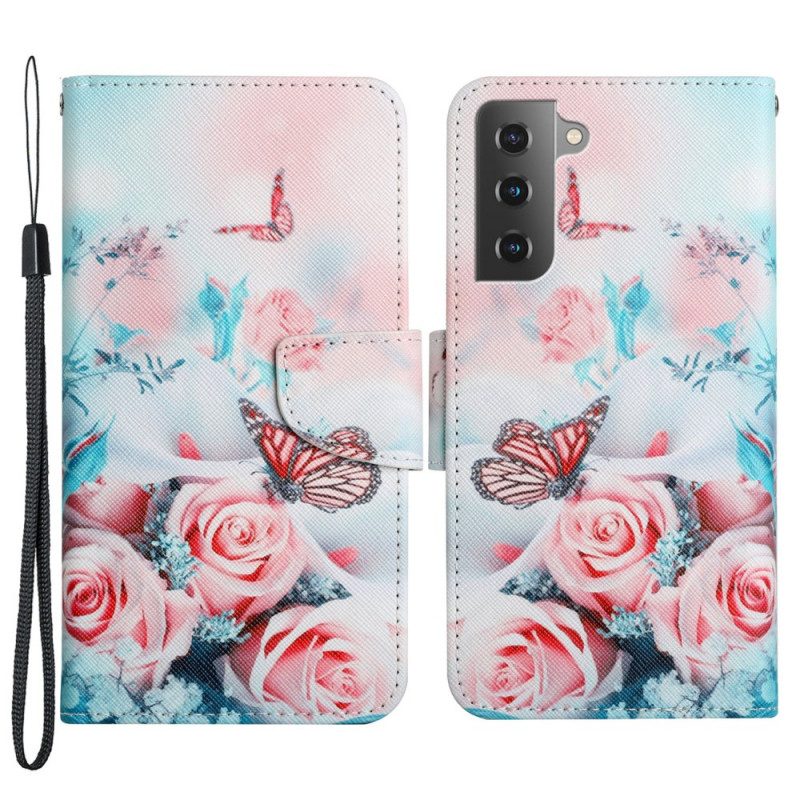 Custodia in pelle Samsung Galaxy S22 Plus 5G Bouquet Di Fiori E Farfalle