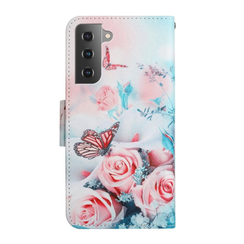 Custodia in pelle Samsung Galaxy S22 Plus 5G Bouquet Di Fiori E Farfalle