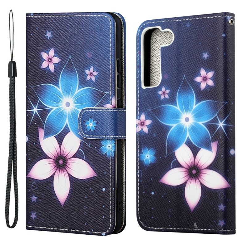 Custodia in pelle Samsung Galaxy S22 Plus 5G Cinturino Lunare Fiori