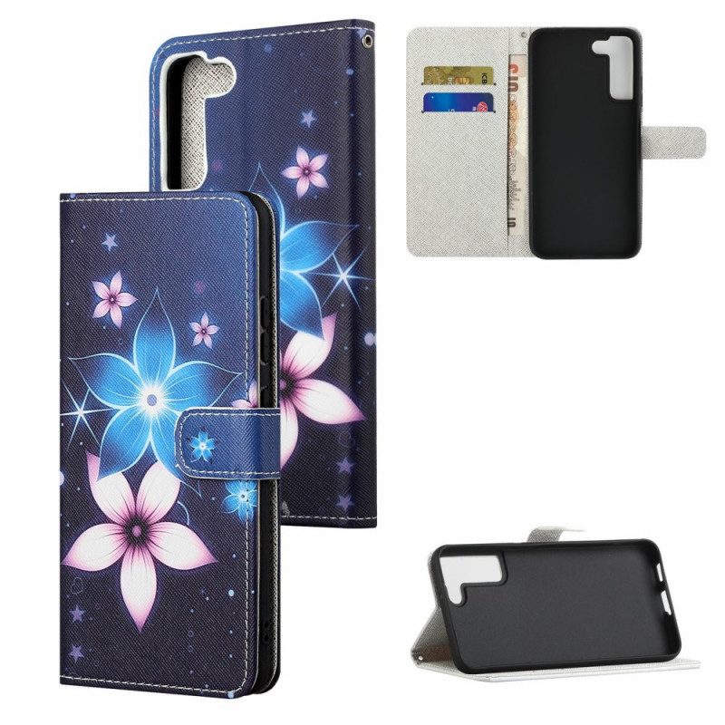 Custodia in pelle Samsung Galaxy S22 Plus 5G Cinturino Lunare Fiori