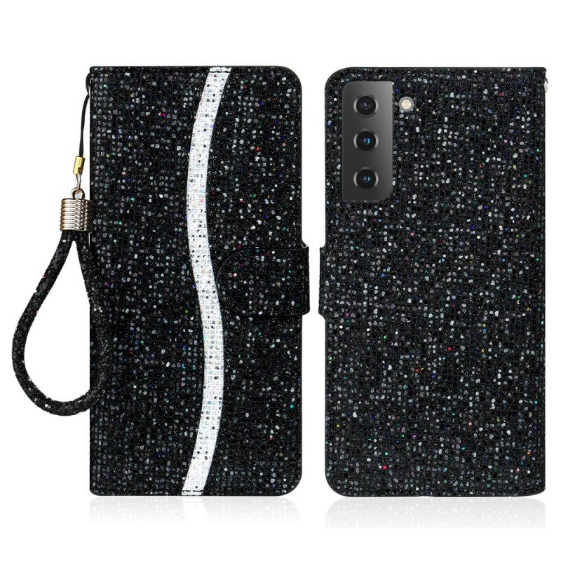 Custodia in pelle Samsung Galaxy S22 Plus 5G Design A S Con Paillettes