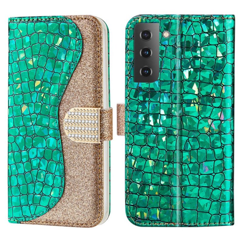 Custodia in pelle Samsung Galaxy S22 Plus 5G Diamanti Coccodrillo