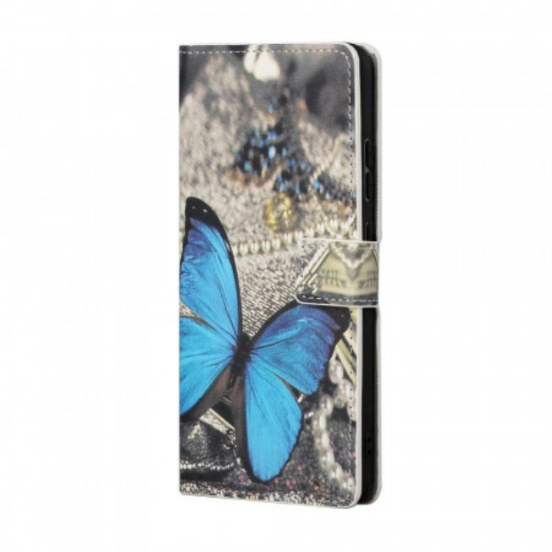 Custodia in pelle Samsung Galaxy S22 Plus 5G Farfalla Prestigio Blu