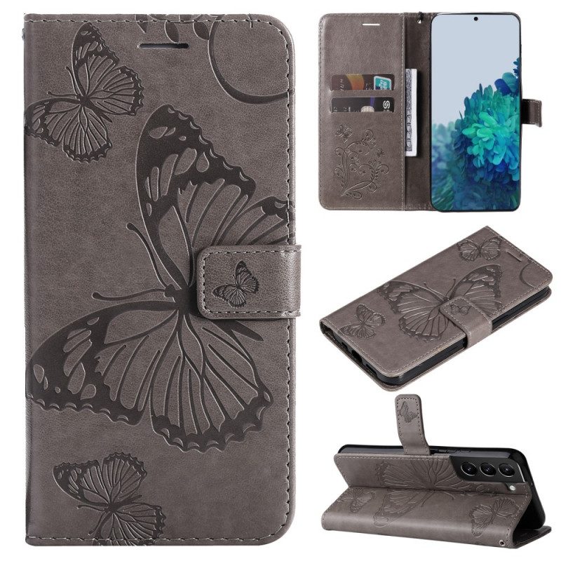 Custodia in pelle Samsung Galaxy S22 Plus 5G Farfalle Con Cinturino Gigante