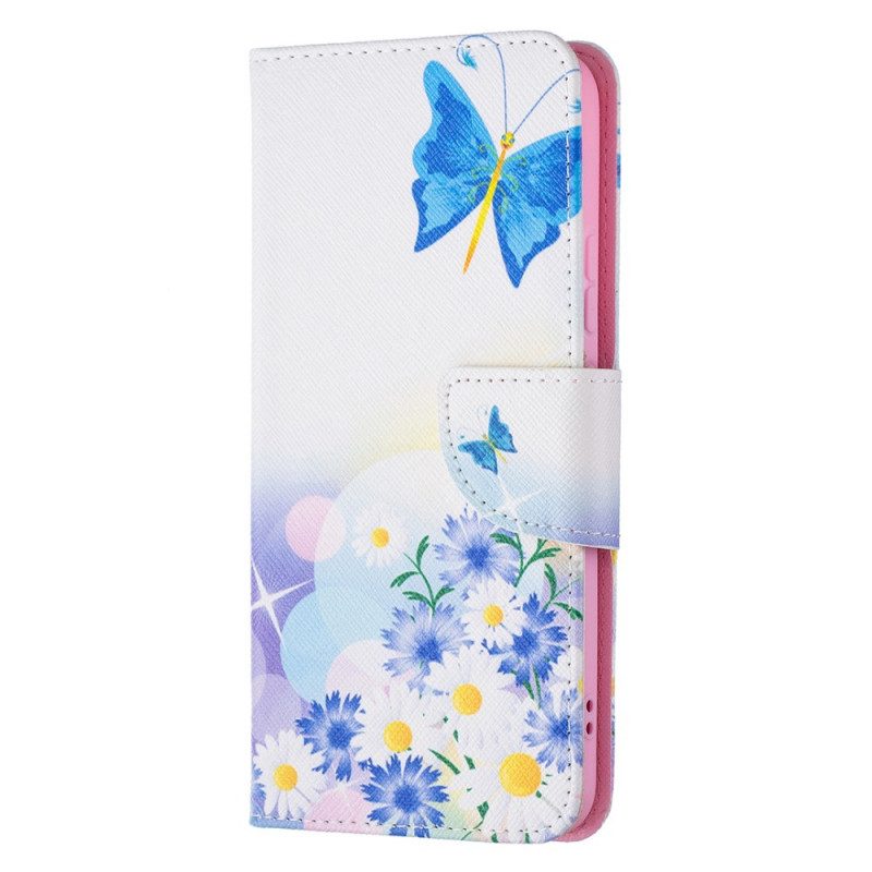 Custodia in pelle Samsung Galaxy S22 Plus 5G Farfalle E Fiori Dipinti