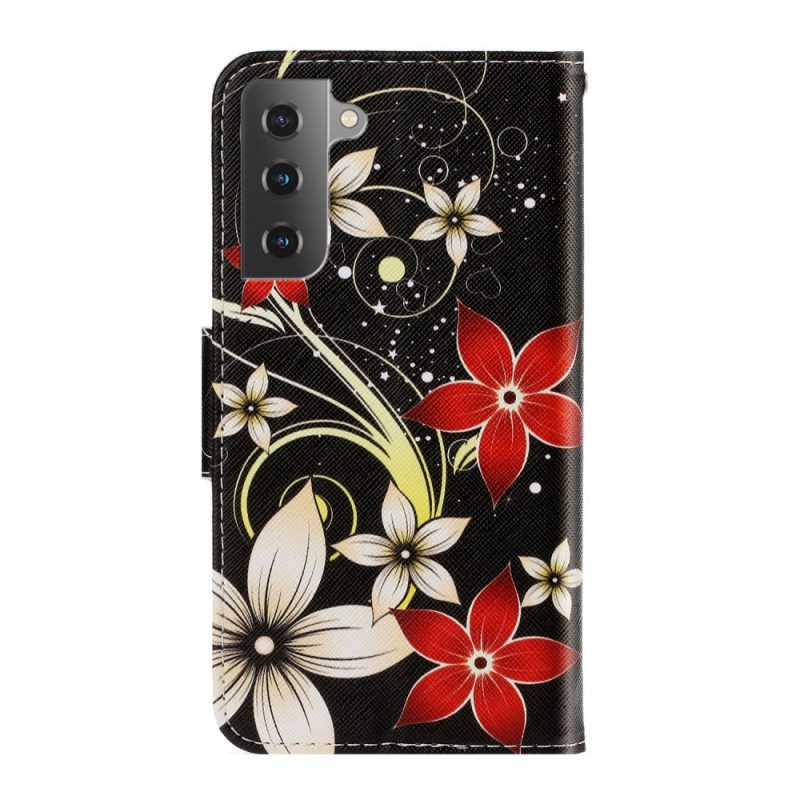 Custodia in pelle Samsung Galaxy S22 Plus 5G Fiori Strappy Colorati