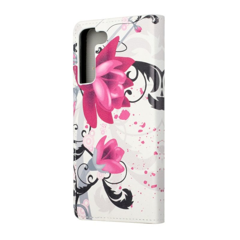 Custodia in pelle Samsung Galaxy S22 Plus 5G Fiori Tropicali