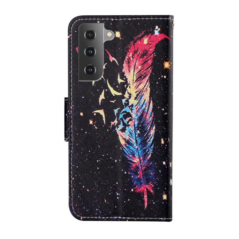 Custodia in pelle Samsung Galaxy S22 Plus 5G Piuma Colorata Con Cinturino