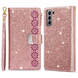 Custodia in pelle Samsung Galaxy S22 Plus 5G Portafoglio Portafoglio Con Zip In Paillettes