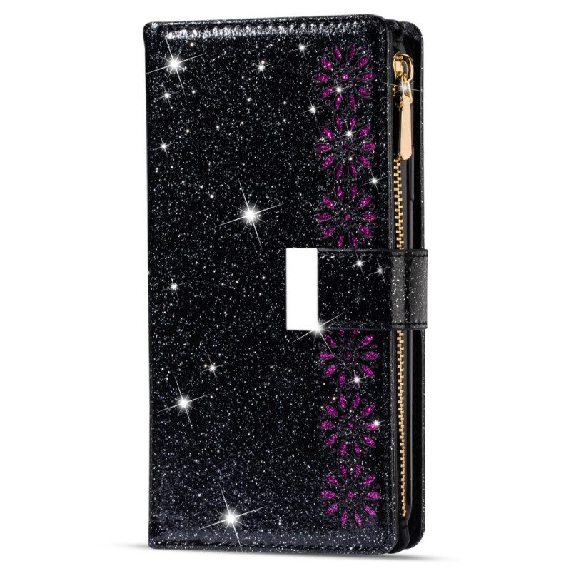 Custodia in pelle Samsung Galaxy S22 Plus 5G Portafoglio Portafoglio Con Zip In Paillettes