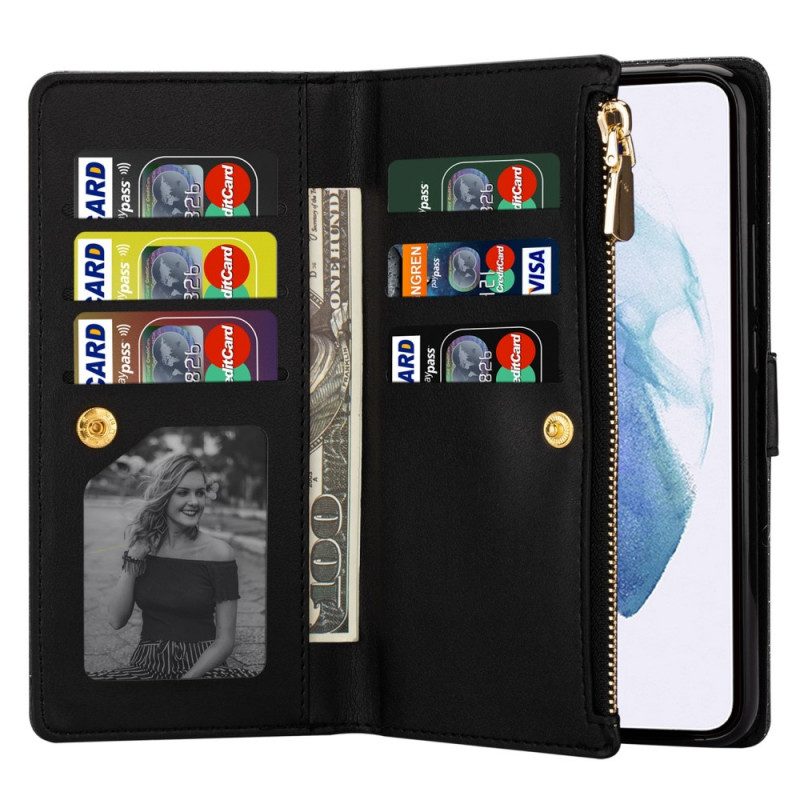 Custodia in pelle Samsung Galaxy S22 Plus 5G Portafoglio Portafoglio Con Zip In Paillettes