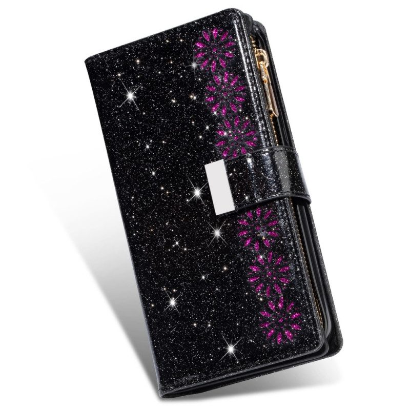 Custodia in pelle Samsung Galaxy S22 Plus 5G Portafoglio Portafoglio Con Zip In Paillettes