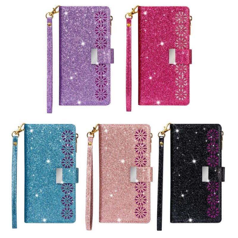 Custodia in pelle Samsung Galaxy S22 Plus 5G Portafoglio Portafoglio Con Zip In Paillettes