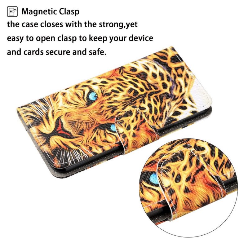 Custodia in pelle Samsung Galaxy S22 Plus 5G Tigre Con Cordino