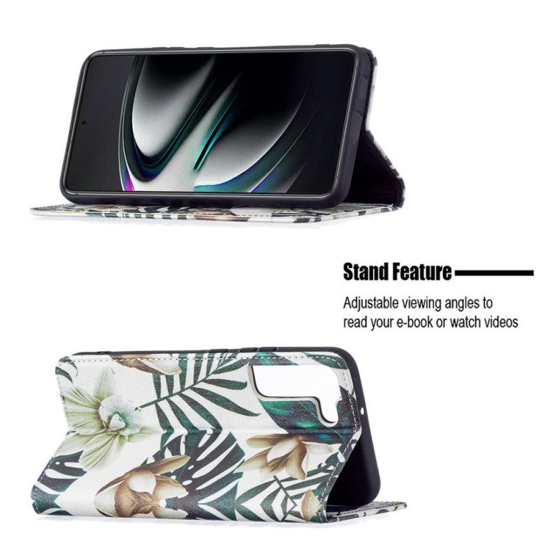 Folio Cover Samsung Galaxy S22 Plus 5G Custodia in pelle Foglie