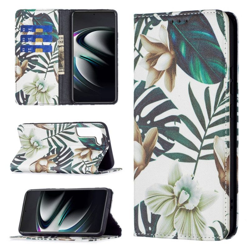 Folio Cover Samsung Galaxy S22 Plus 5G Custodia in pelle Foglie