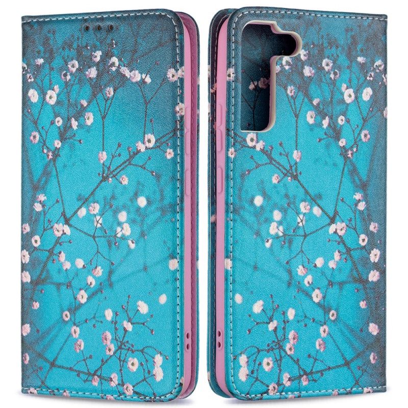 Folio Cover Samsung Galaxy S22 Plus 5G Custodia in pelle Rami Fioriti