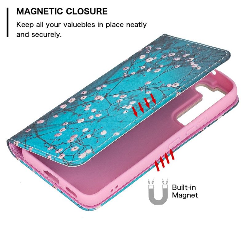 Folio Cover Samsung Galaxy S22 Plus 5G Custodia in pelle Rami Fioriti