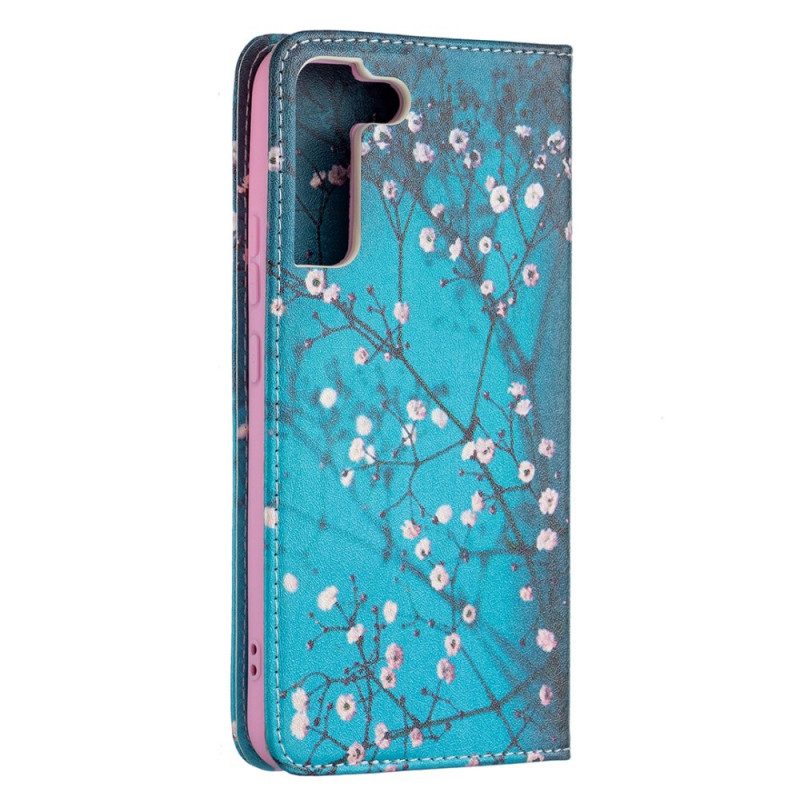 Folio Cover Samsung Galaxy S22 Plus 5G Custodia in pelle Rami Fioriti