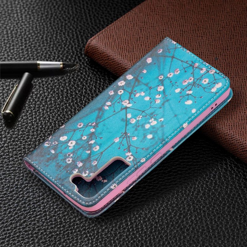 Folio Cover Samsung Galaxy S22 Plus 5G Custodia in pelle Rami Fioriti