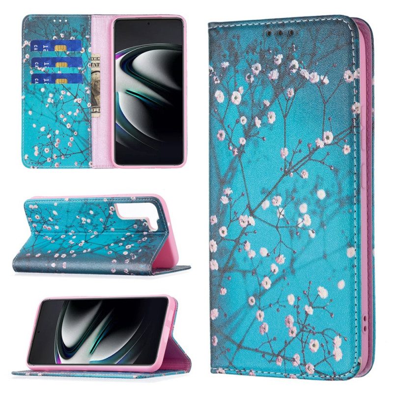 Folio Cover Samsung Galaxy S22 Plus 5G Custodia in pelle Rami Fioriti