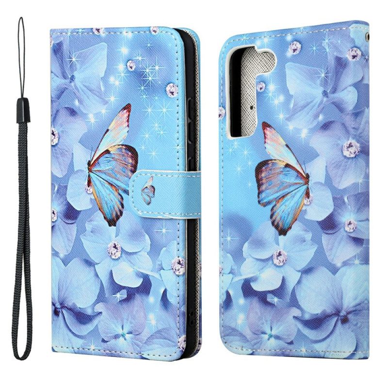 Folio Cover Samsung Galaxy S22 Plus 5G Farfalle Di Diamanti Strappy