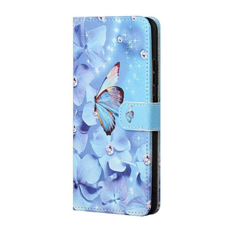 Folio Cover Samsung Galaxy S22 Plus 5G Farfalle Di Diamanti Strappy