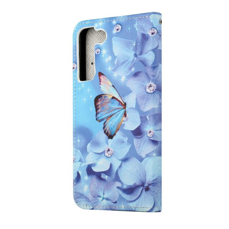 Folio Cover Samsung Galaxy S22 Plus 5G Farfalle Di Diamanti Strappy