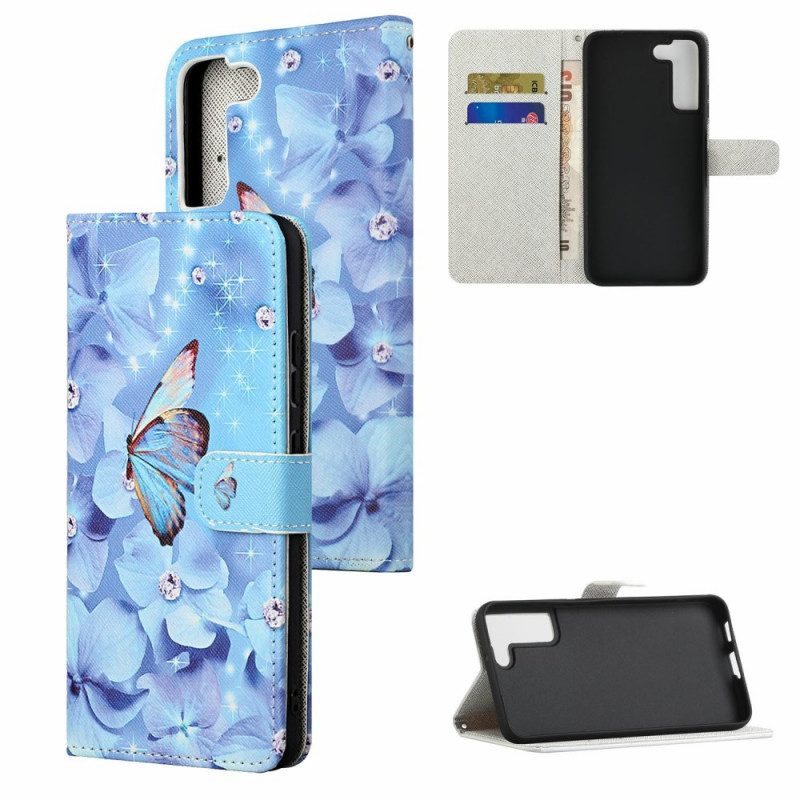 Folio Cover Samsung Galaxy S22 Plus 5G Farfalle Di Diamanti Strappy