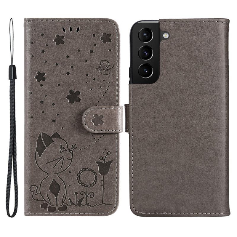 Folio Cover Samsung Galaxy S22 Plus 5G Gatto E Ape Con Cordino