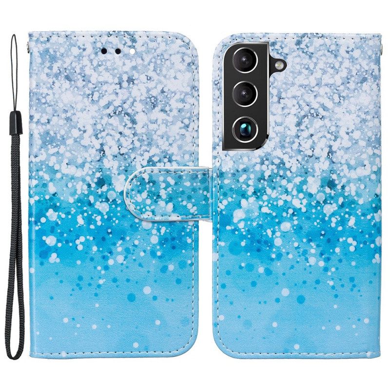 Folio Cover Samsung Galaxy S22 Plus 5G Gradiente Di Glitter Blu