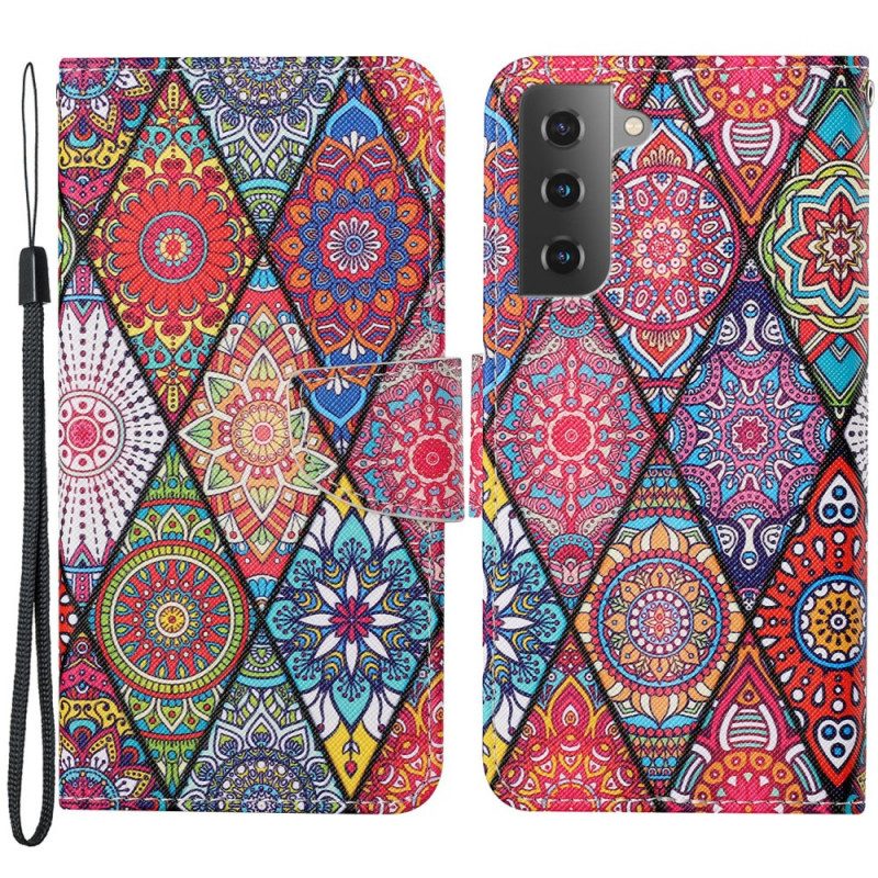 Folio Cover Samsung Galaxy S22 Plus 5G Patchwork Con Cordino