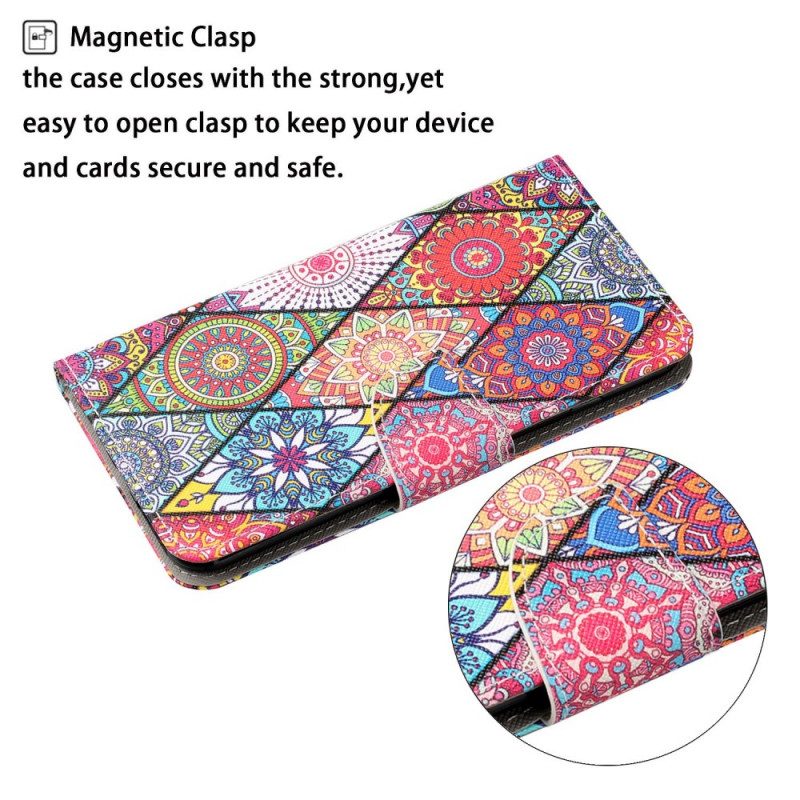 Folio Cover Samsung Galaxy S22 Plus 5G Patchwork Con Cordino