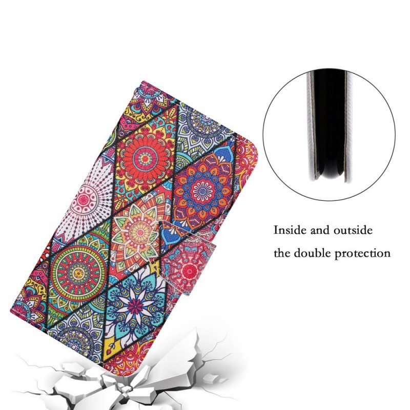 Folio Cover Samsung Galaxy S22 Plus 5G Patchwork Con Cordino