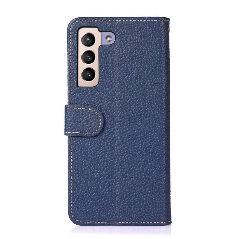 Folio Cover Samsung Galaxy S22 Plus 5G Vera Pelle Di Litchi Khazneh