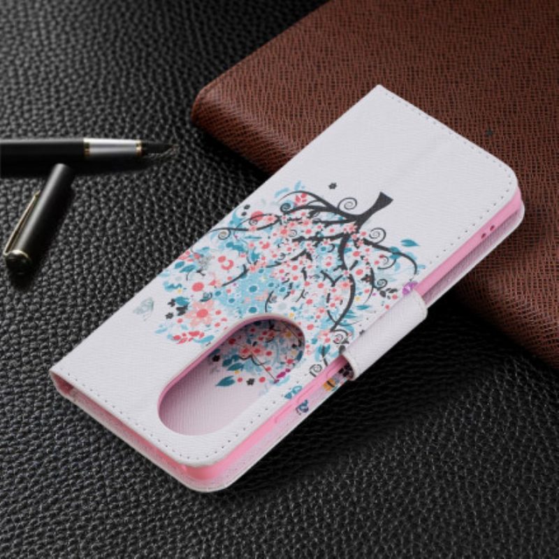 Custodia in pelle Huawei P50 Pro Albero Fiorito