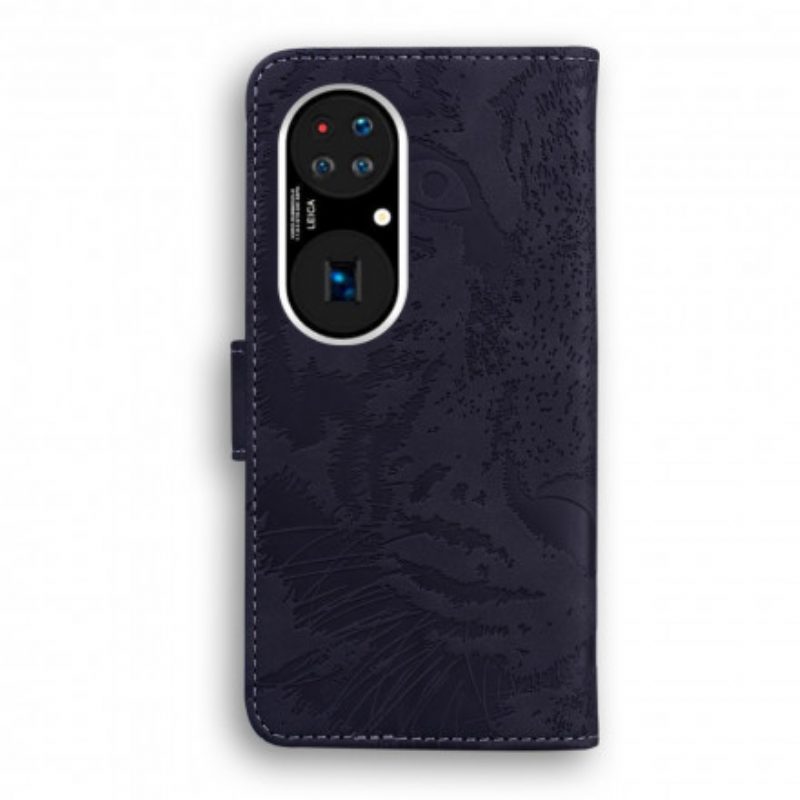 Custodia in pelle Huawei P50 Pro Stampa Faccia Di Tigre