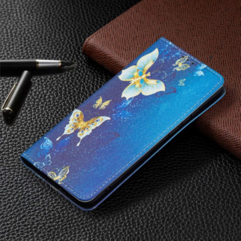 Folio Cover Huawei P50 Pro Custodia in pelle Farfalle Colorate