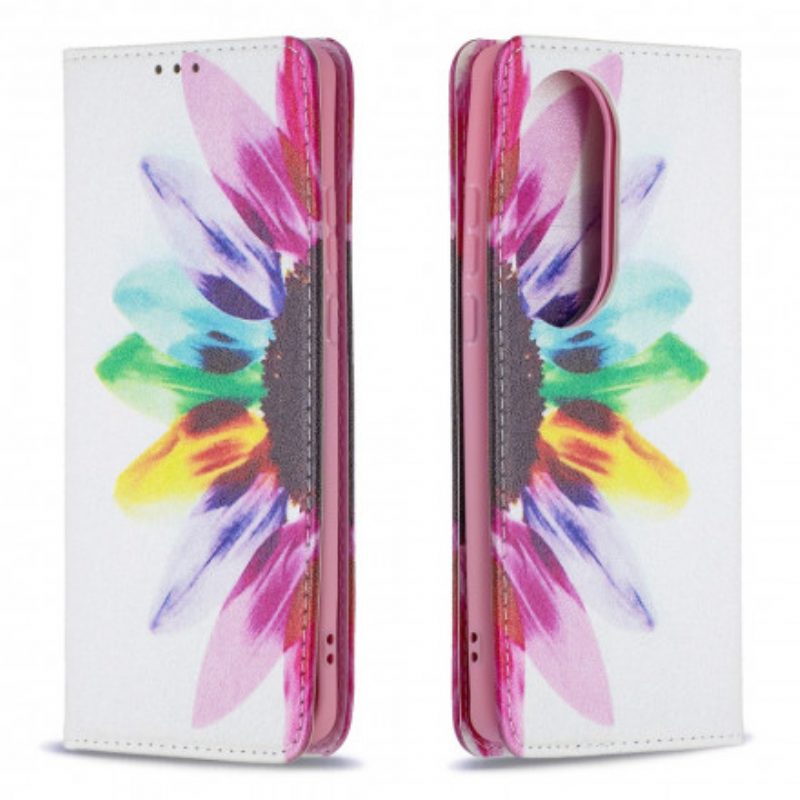 Folio Cover Huawei P50 Pro Custodia in pelle Fiore Dell'acquerello