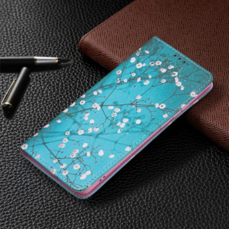 Folio Cover Huawei P50 Pro Custodia in pelle Rami Fioriti