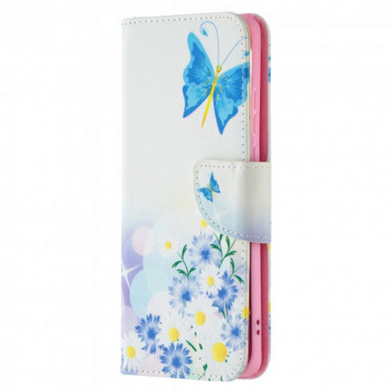 Folio Cover Huawei P50 Pro Farfalle E Fiori Dipinti