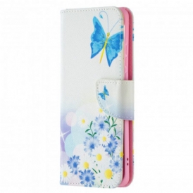 Folio Cover Huawei P50 Pro Farfalle E Fiori Dipinti