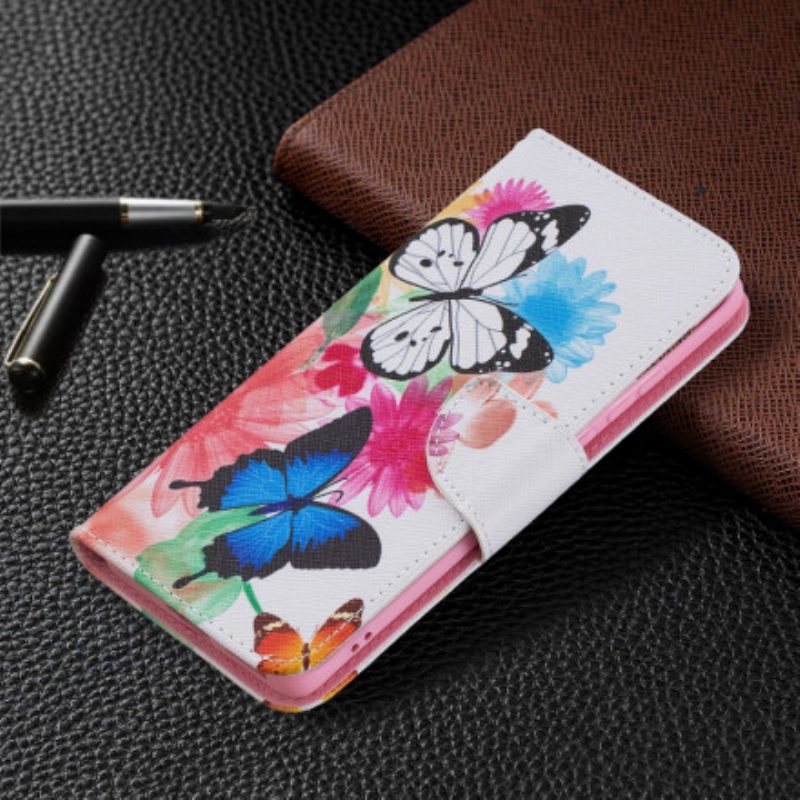 Folio Cover Huawei P50 Pro Farfalle E Fiori Dipinti