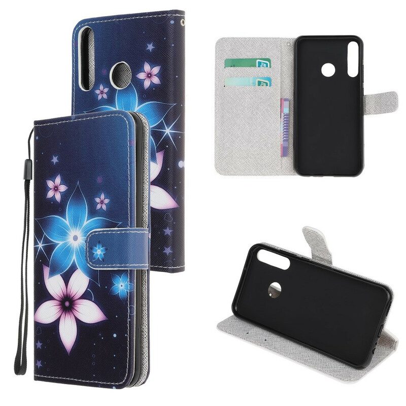 Custodia in pelle Huawei P40 Lite E Cinturino Lunare Fiori