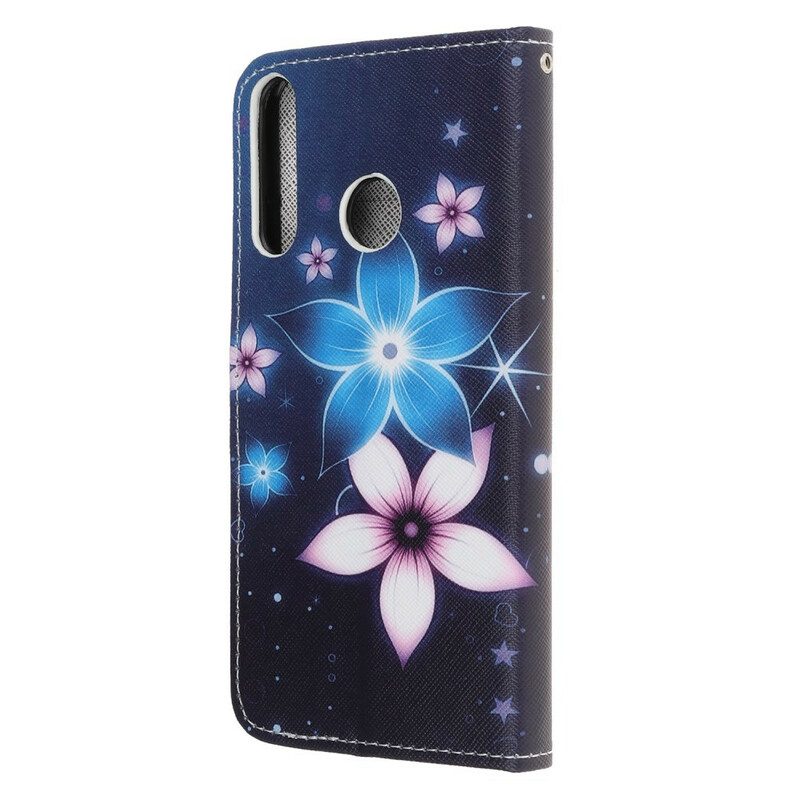 Custodia in pelle Huawei P40 Lite E Cinturino Lunare Fiori