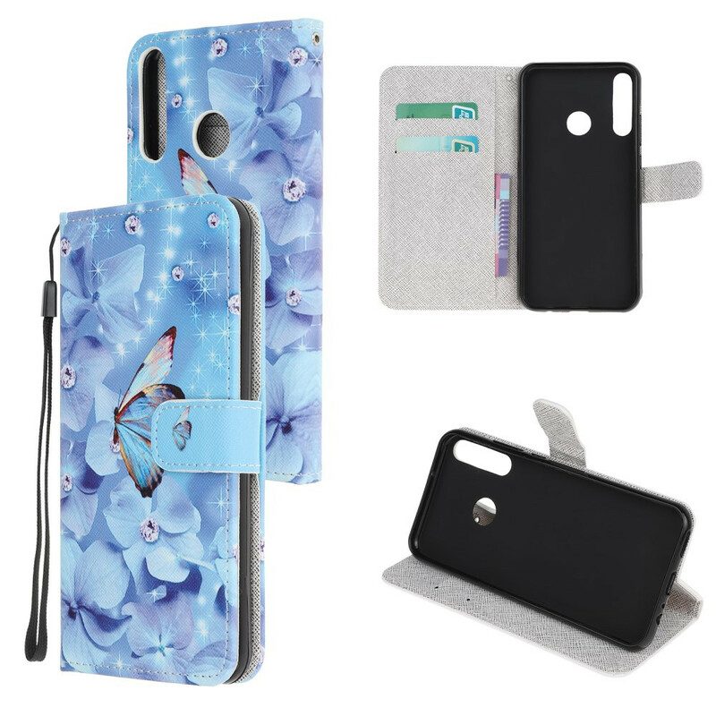 Custodia in pelle Huawei P40 Lite E Farfalle Di Diamanti Strappy